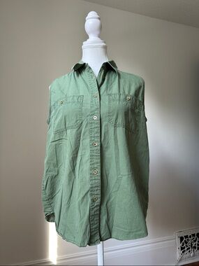 LADY FOOT‎ LOCKER Vintage Green 100% Cotton Gorpcore Hiking Sleeveless Top Large